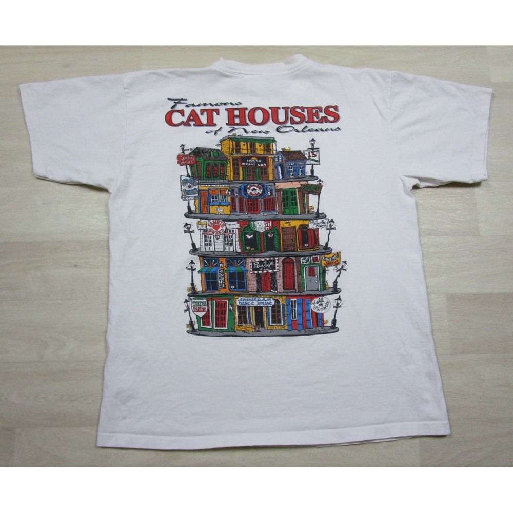 Vintage 90s Famous Cat Houses Of New Orleans T Shirt (L) Outhouse Designs USA